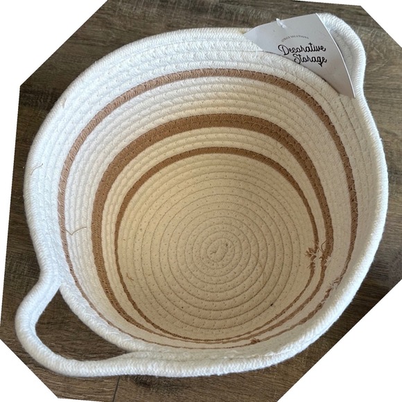 Decorative Storage Striped Cotton Rope Basket with Handles Cream & Tan - Picture 5 of 5